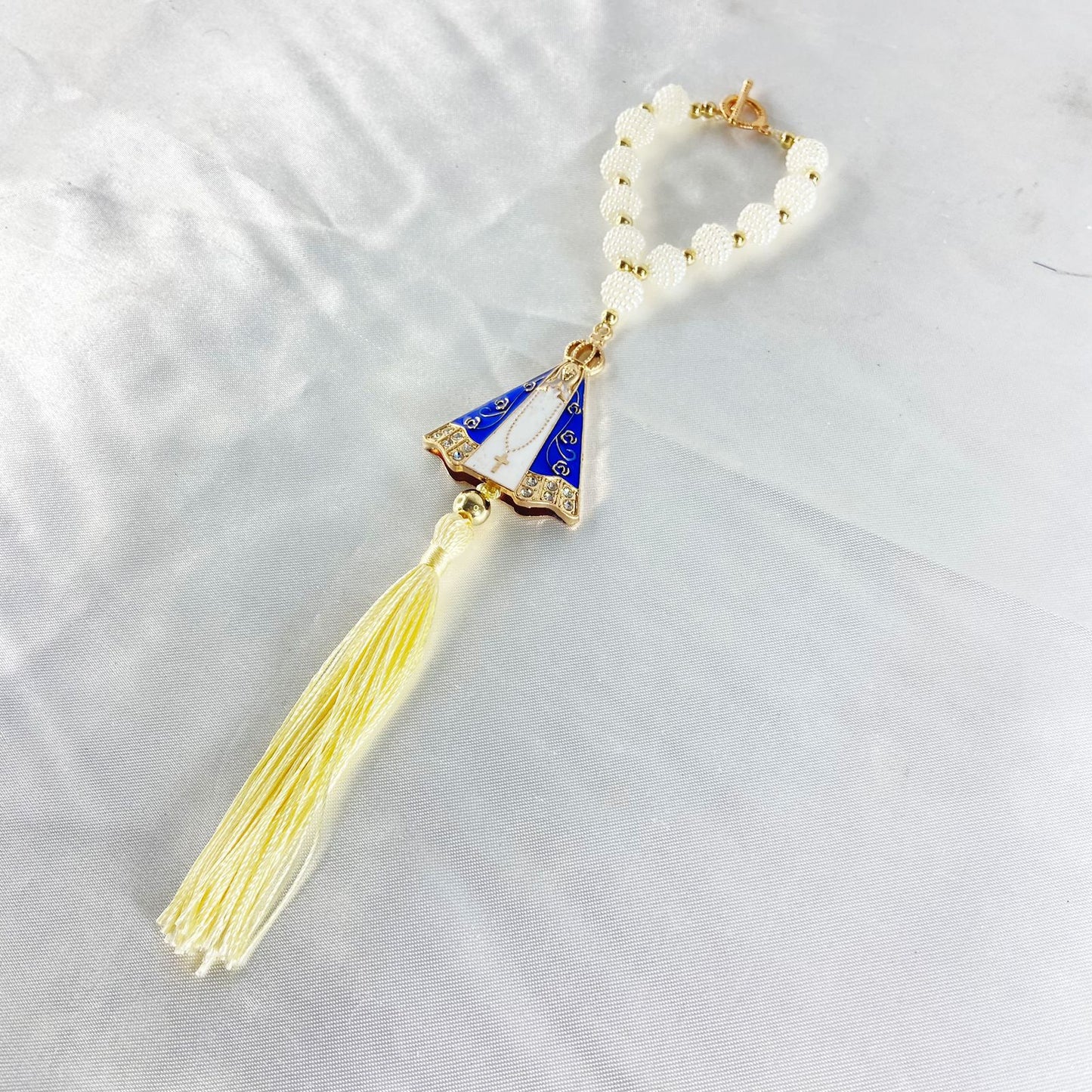 DEZENA PARA CARRO NOSSA SENHORA APARECIDA AMORA BRANCA 10MM (3 UNIDADES)