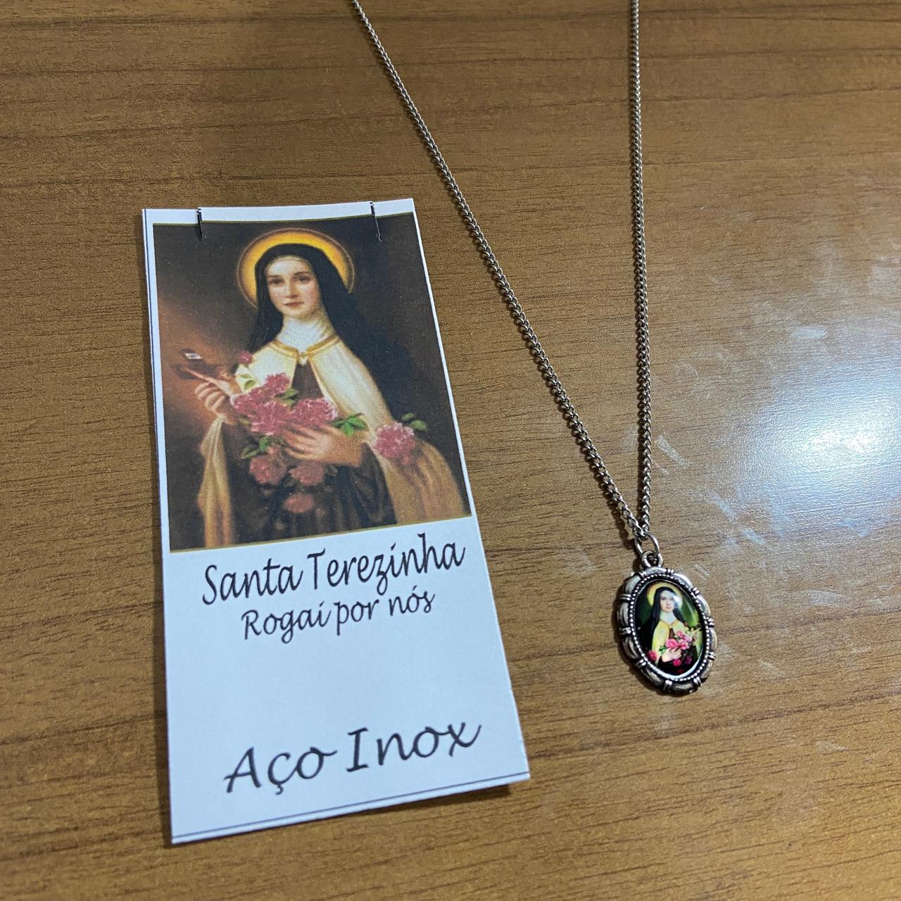 CORRENTE INOX COM MEDALHA RESINADA SANTA TERESINHA (3 UNIDADES)