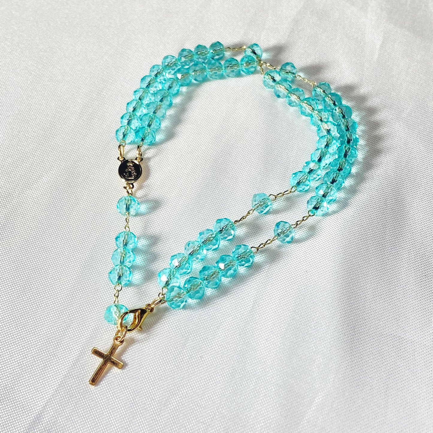 TERÇO PULSEIRA CRISTAL VERDE TRANSPARENTE (3 UNIDADES)