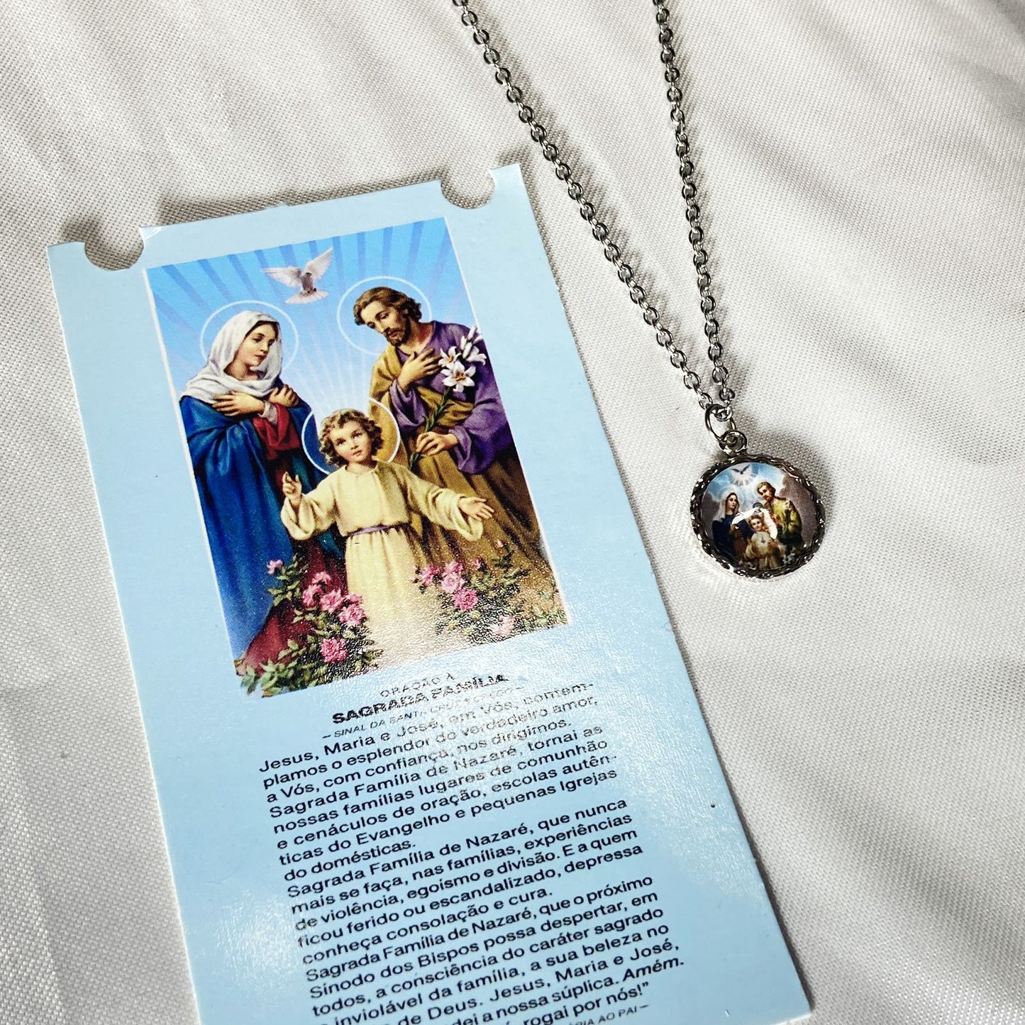 CORRENTE INOX COM MEDALHA RESINADA SAGRADA FAMÍLIA (3 UNIDADES)
