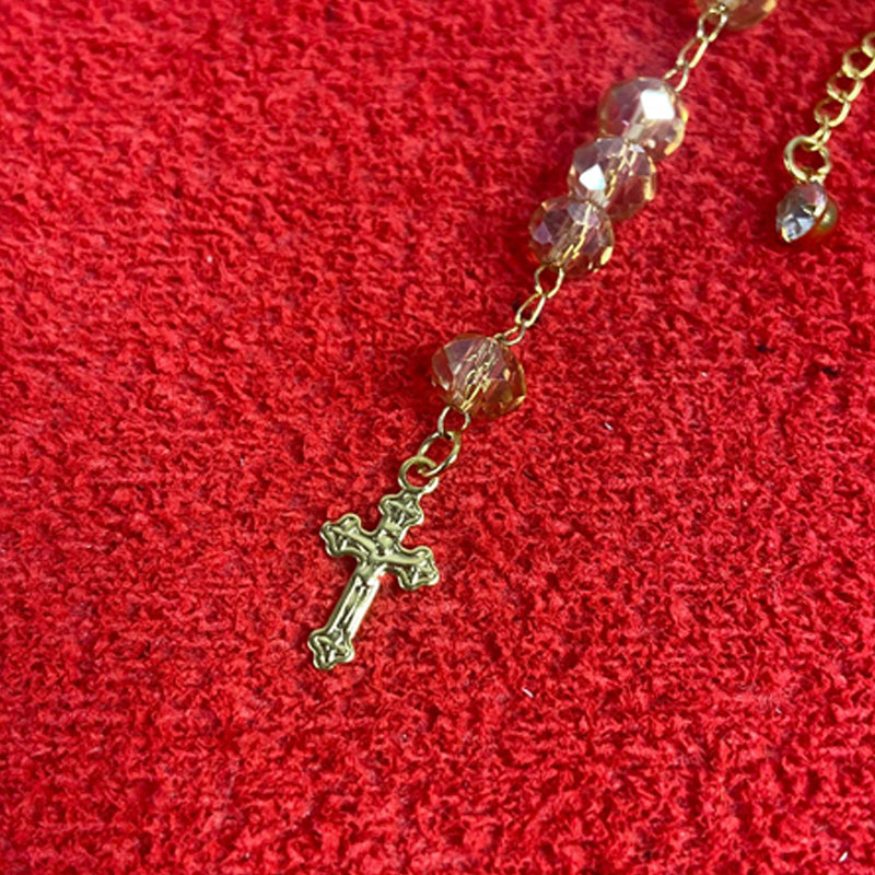 TERÇO PULSEIRA CRISTAL BEGE TRANSPARENTE (3 UNIDADES)