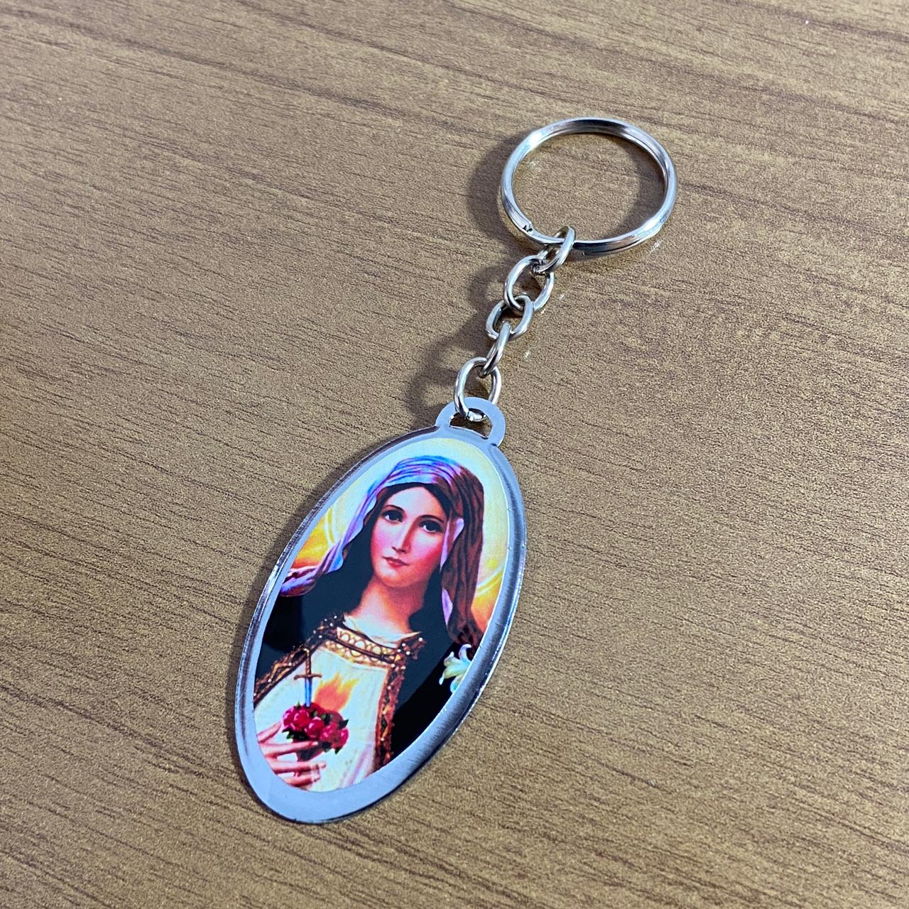CHAVEIRO METAL OVAL RESINADO IMACULADO CORAÇÃO DE MARIA (6 UNIDADES)