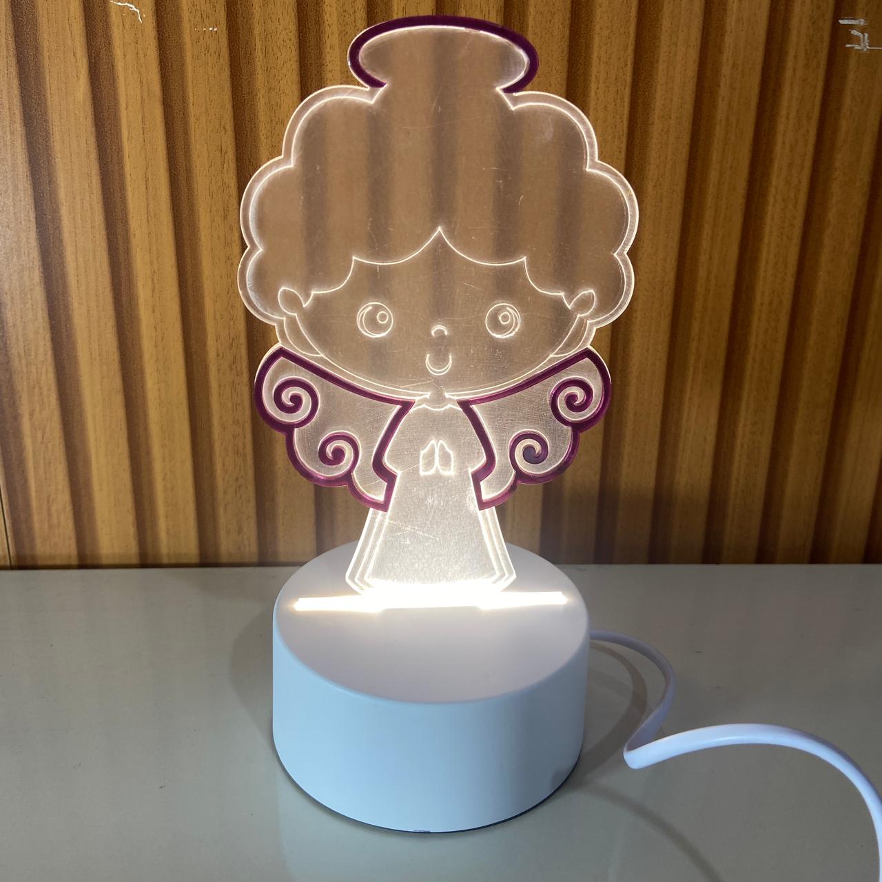 ABAJUR COM LED ANJINHO ROSA 20CM (1 UNIDADE)