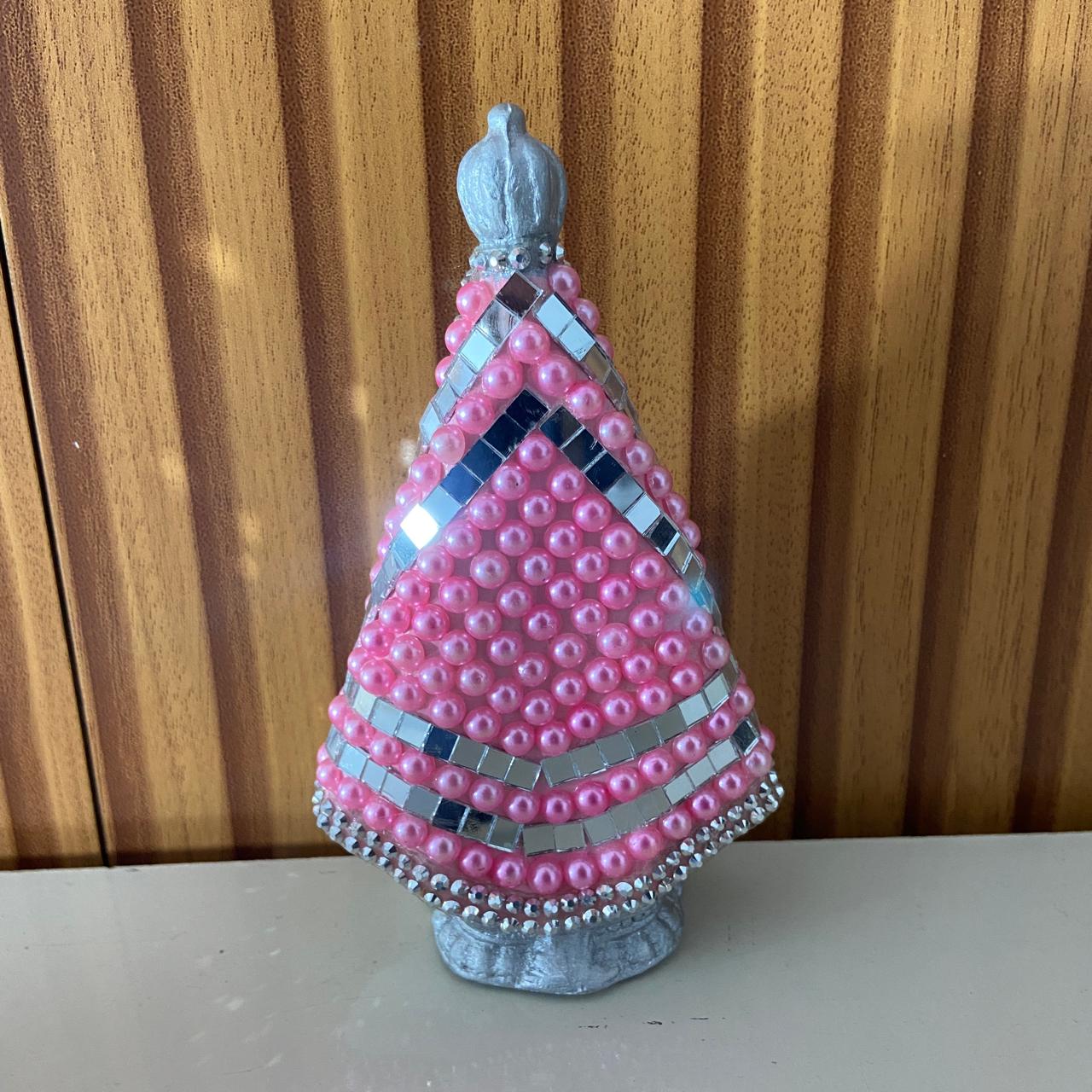 IMAGEM DE GESSO NOSSA SENHORA APARECIDA ROSA COM MANTO ESPELHADO 14CM (1 UNIDADE)