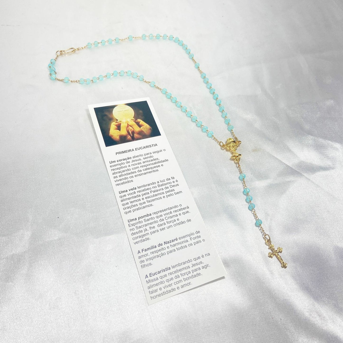 TERÇO CRISTAL AZUL COM CÁLICE DOURADO 4MM (1 UNIDADE)