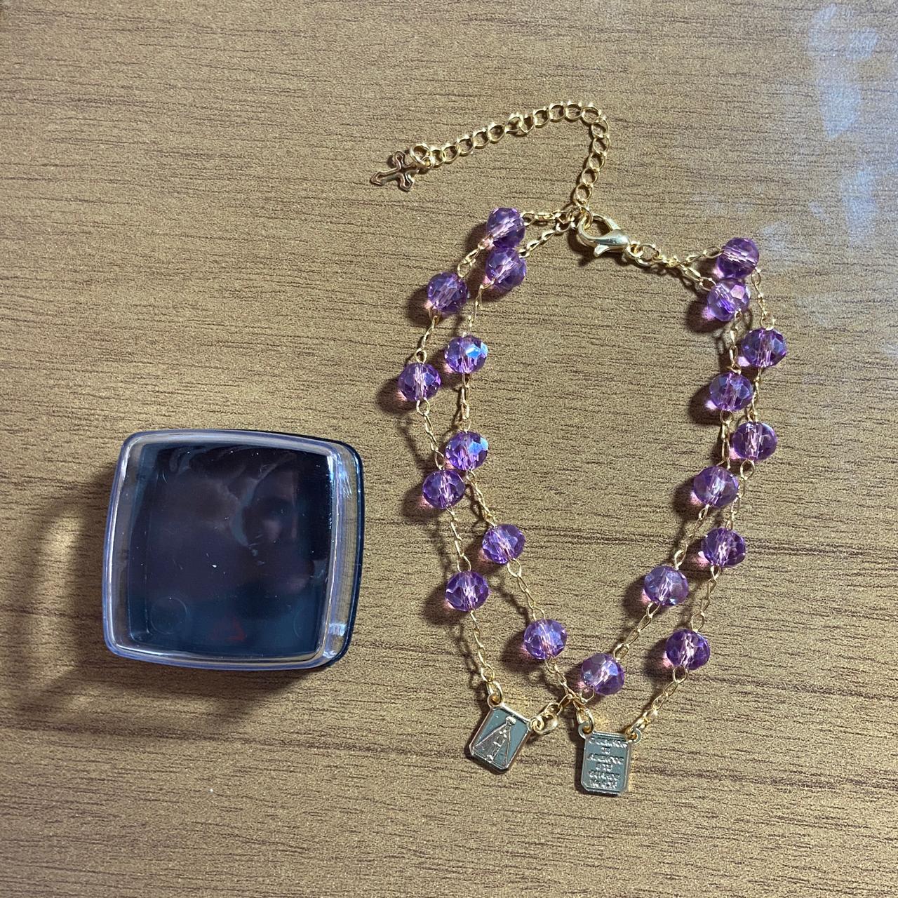 PULSEIRA ESCAPULARIO CRISTAL LILÁS (3 UNIDADES)