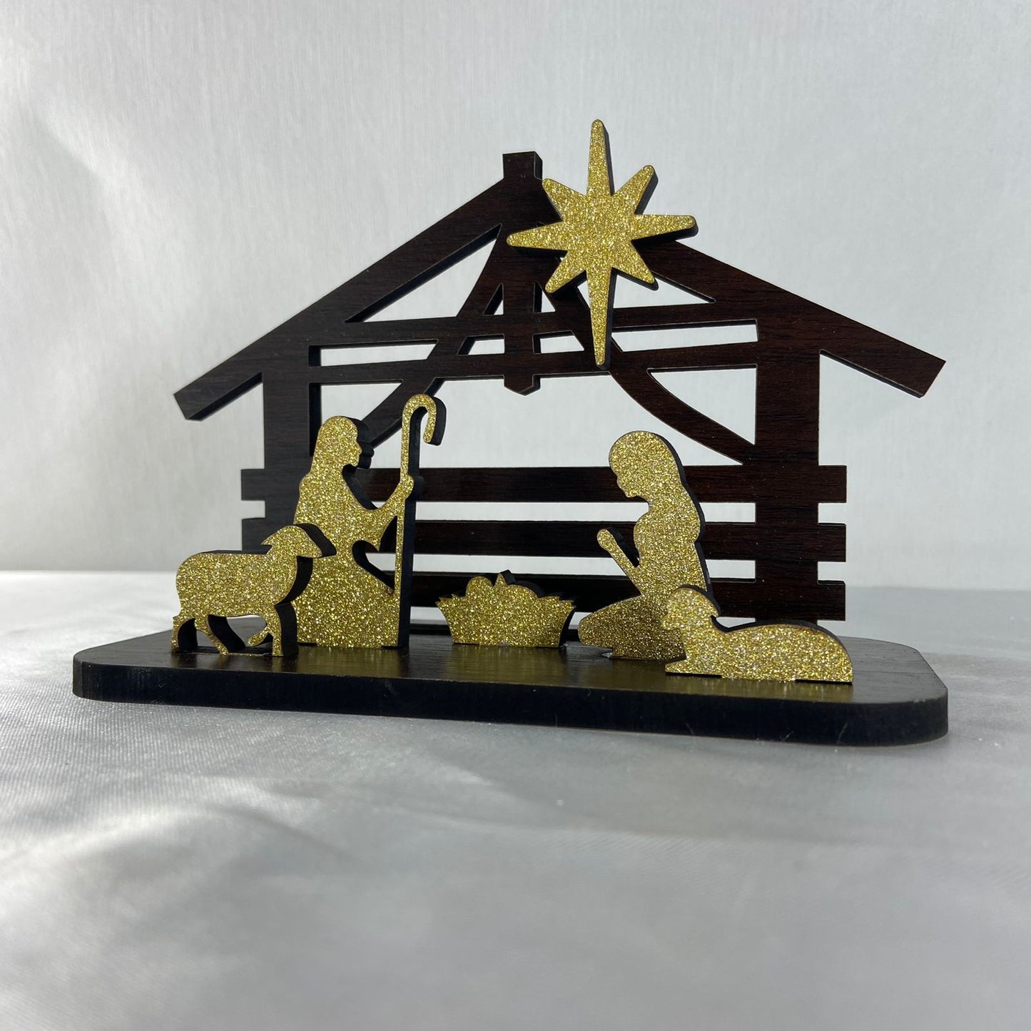 ENFEITE DE MESA MDF PRESÉPIO DOURADO (1 UNIDADE)