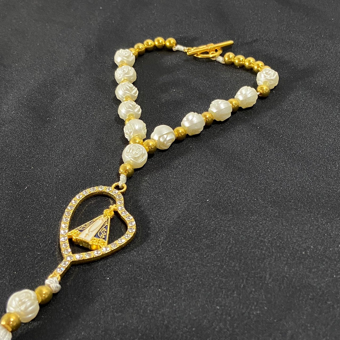 DEZENA PARA CARRO NOSSA SENHORA APARECIDA ROSA BRANCA 10MM (3 UNIDADES)