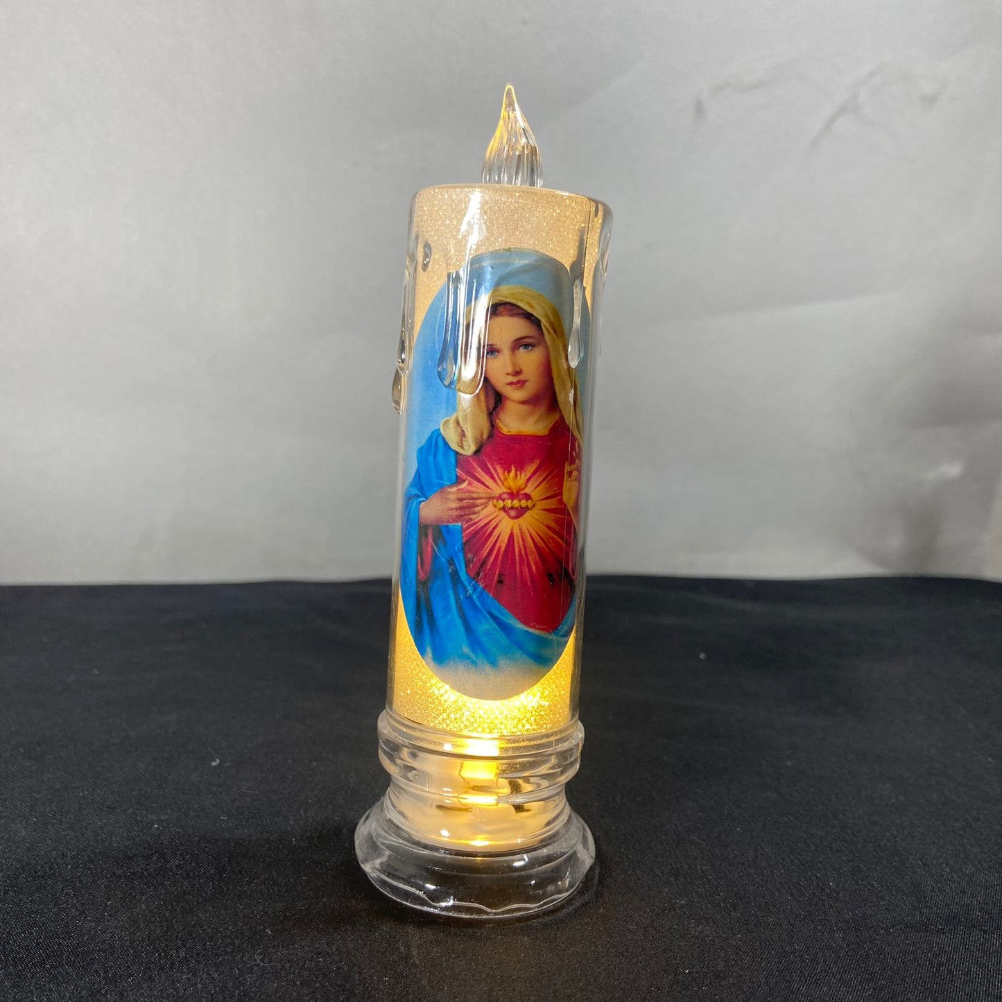 VELA ELETRÔNICA TRANSPARENTE IMACULADO CORAÇÃO DE MARIA 15CM (1 UNIDADE)