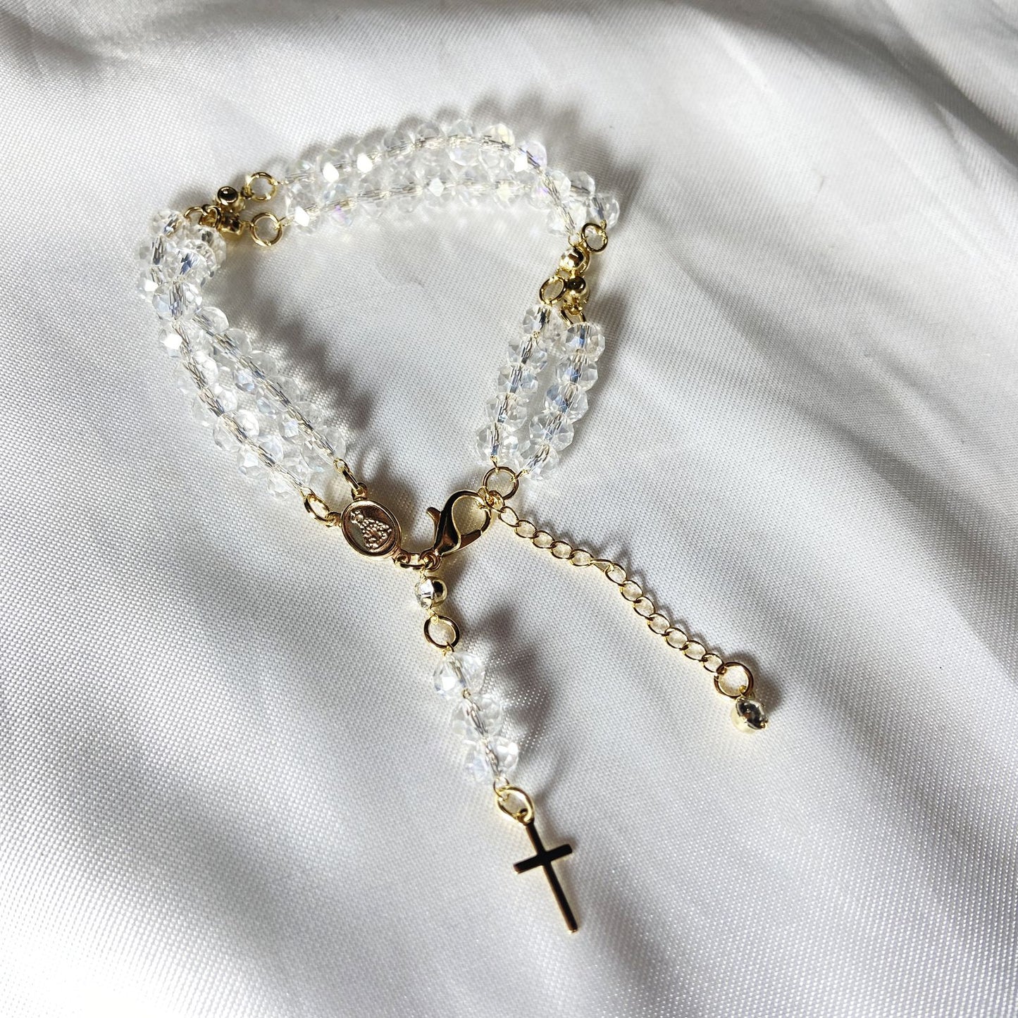 TERÇO PULSEIRA CRISTAL TRANSPARENTE (3 UNIDADES)