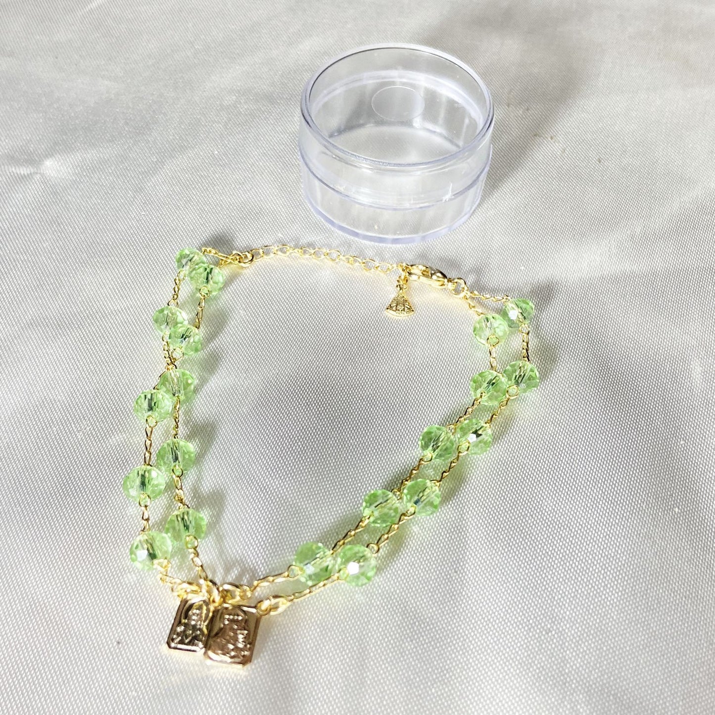 PULSEIRA ESCAPULARIO CRISTAL VERDE CLARO TRANSPARENTE (3 UNIDADES)