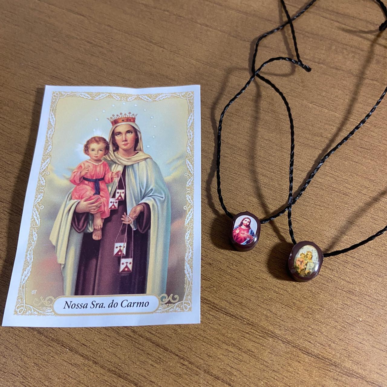 ESCAPULÁRIO CORDINHA SAGRADO CORAÇÃO DE JESUS NOSSA SENHORA DO CARMO (12 UNIDADE)