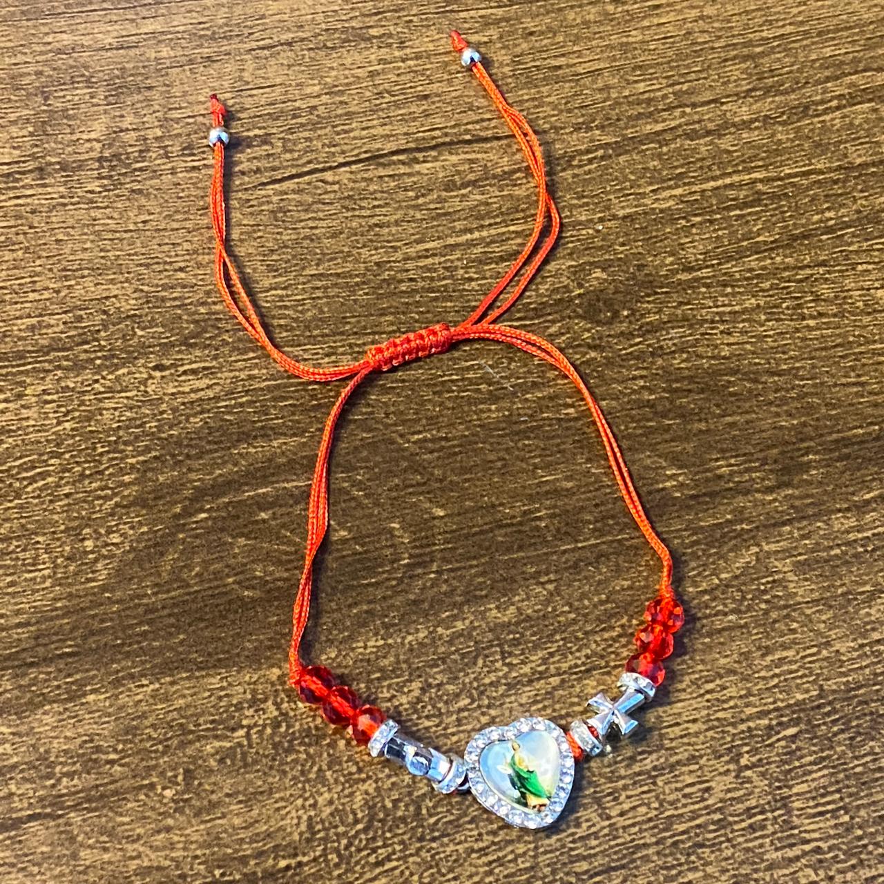 PULSEIRA REGULÁVEL CRISTAL VERMELHO COM MEDALHA RESINADA SÃO JUDAS TADEU ( 01 UNIDADE)
