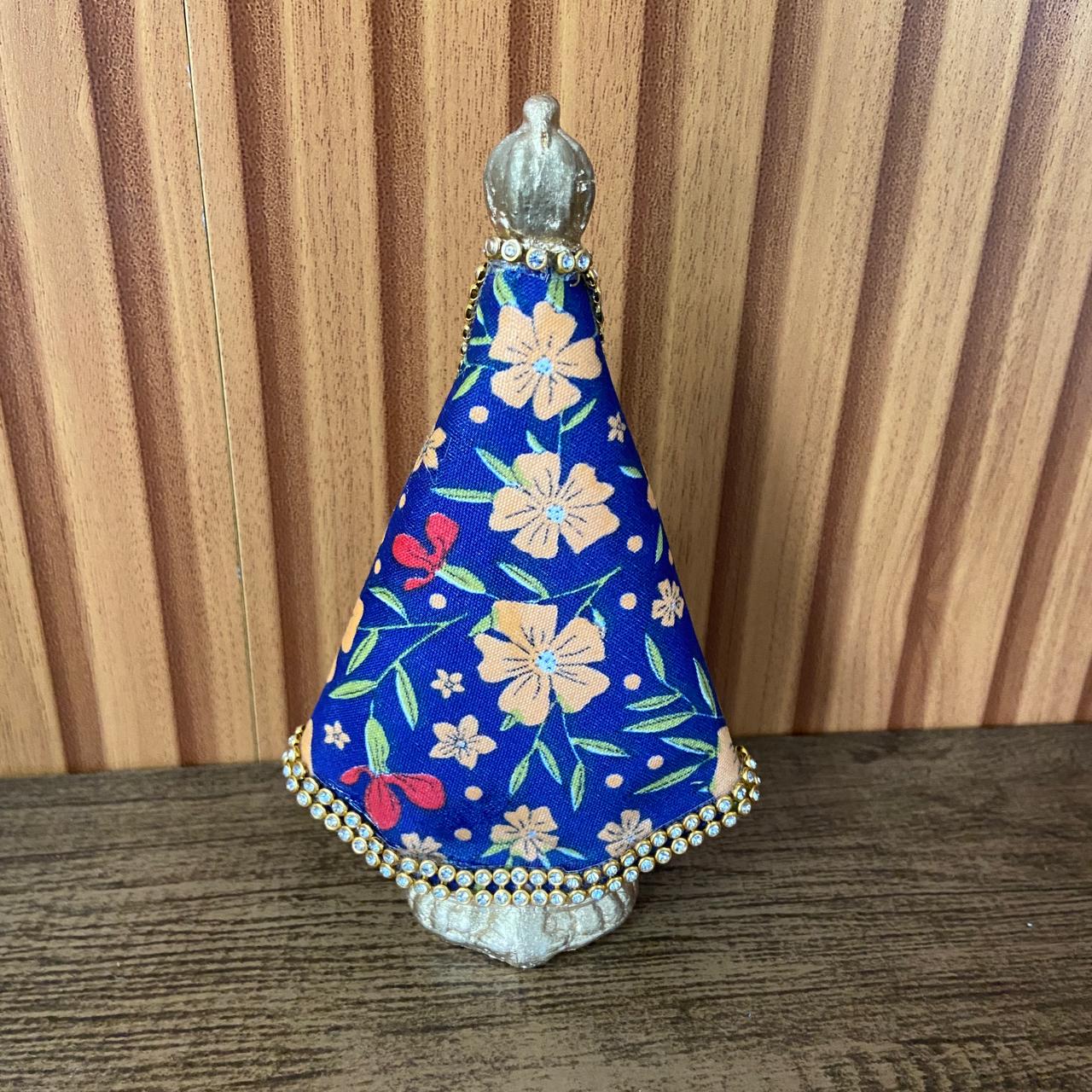 IMAGEM DE GESSO NOSSA SENHORA APARECIDA MANTO TECIDO AZUL ESCURO 14CM (1 UNIDADE)