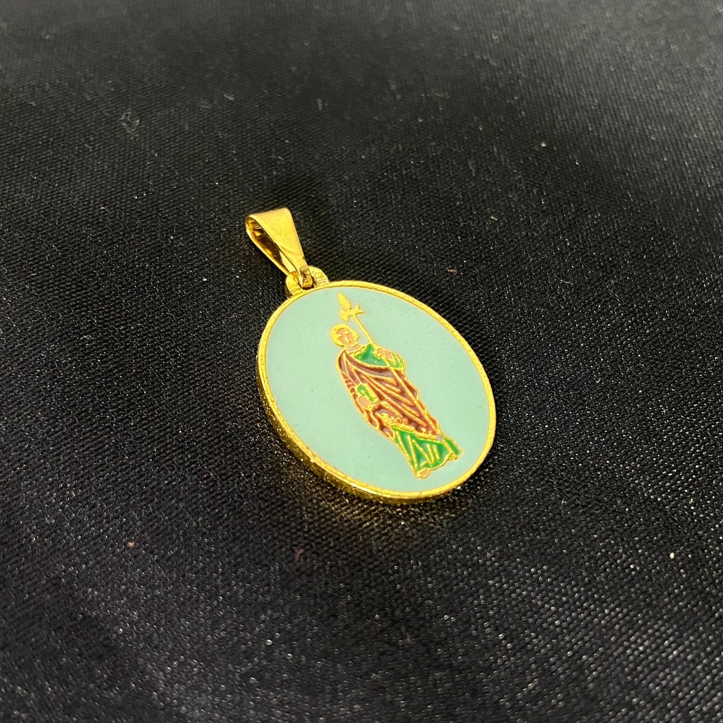 PINGENTE DOURADO OVAL SÃO JUDAS TADEU COLORIDO (6 UNIDADES)