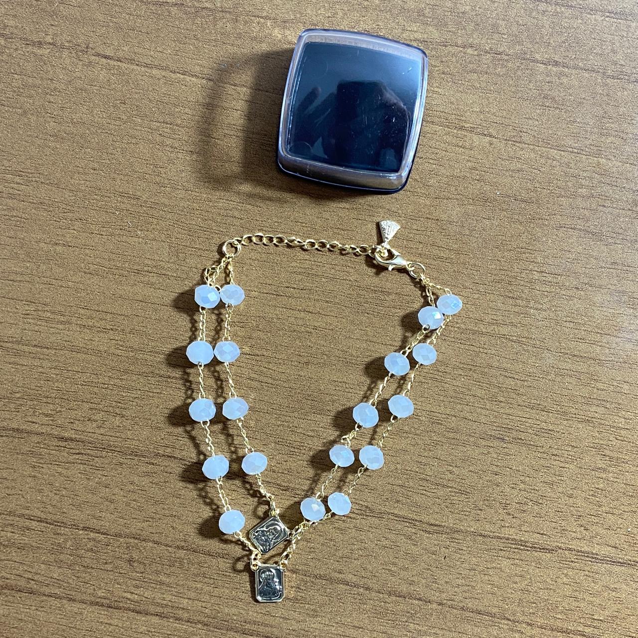 PULSEIRA ESCAPULARIO CRISTAL BRANCO (3 UNIDADES)