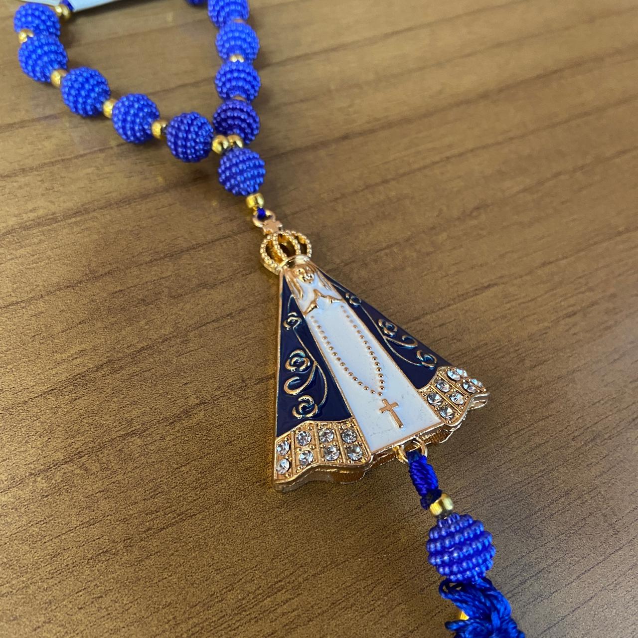 DEZENA PARA CARRO NOSSA SENHORA APARECIDA AMORA AZUL MOD1 10MM (3 UNIDADES)