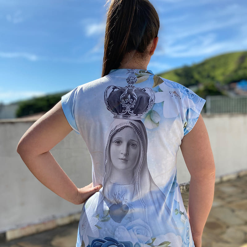 CAMISETA RELIGIOSA NOSSA SENHORA DE FÁTIMA AZUL TAMANHO:G (1 UNIDADE)