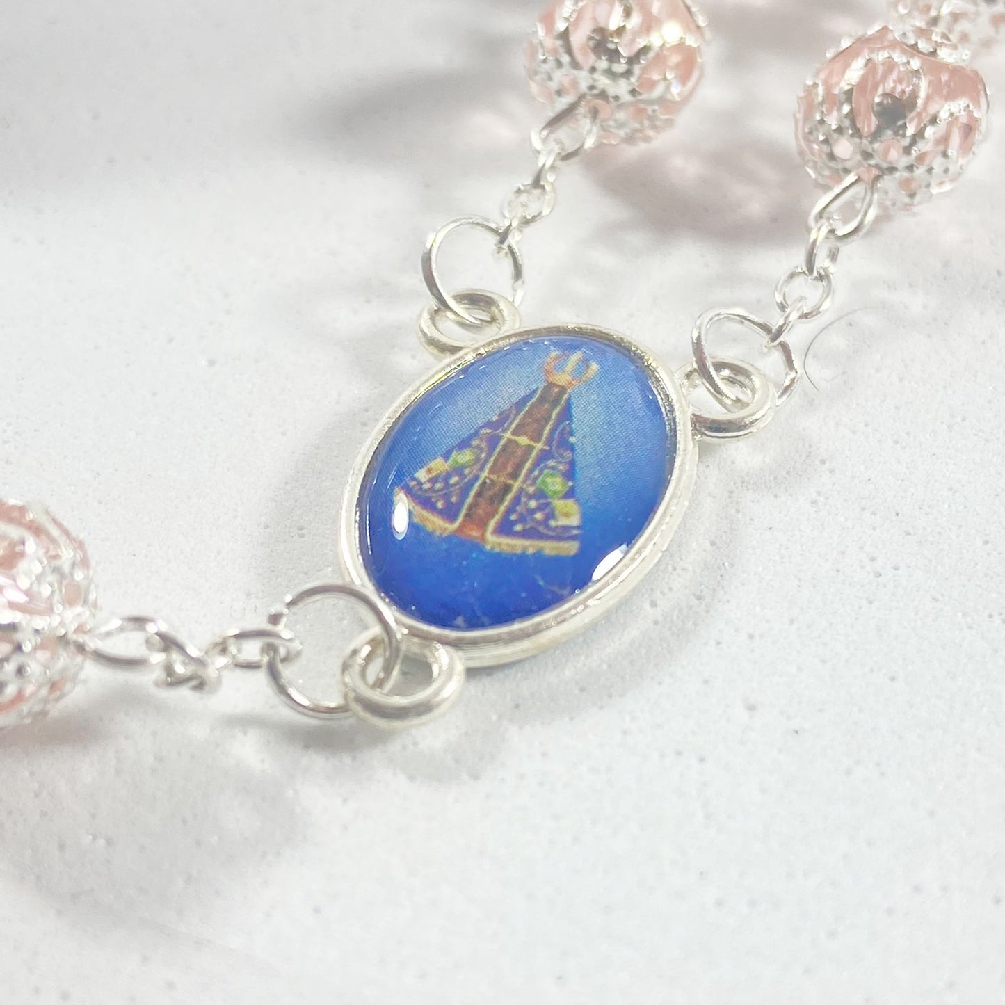 TERÇO CRISTAL TULIPA NOSSA SENHORA APARECIDA RESINADO ROSE 8MM (1 UNIDADE)