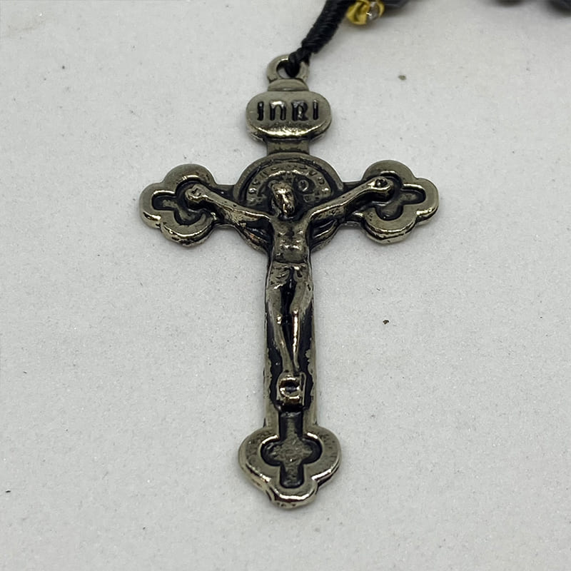 TERÇO GARGANTILHA CRISTAL MEDALHA SÃO BENTO PRETO (3 UNIDADES)