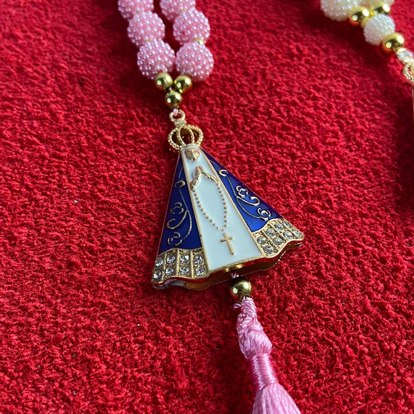 DEZENA PARA CARRO NOSSA SENHORA APARECIDA AMORA CORES SORTIDAS 14MM (3 UNIDADES)