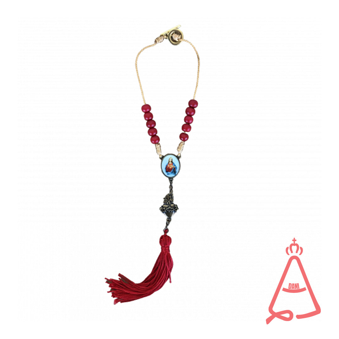 DEZENA DE MADEIRA VERMELHO SAGRADO CORAÇÃO DE JESUS (3 UNIDADES)