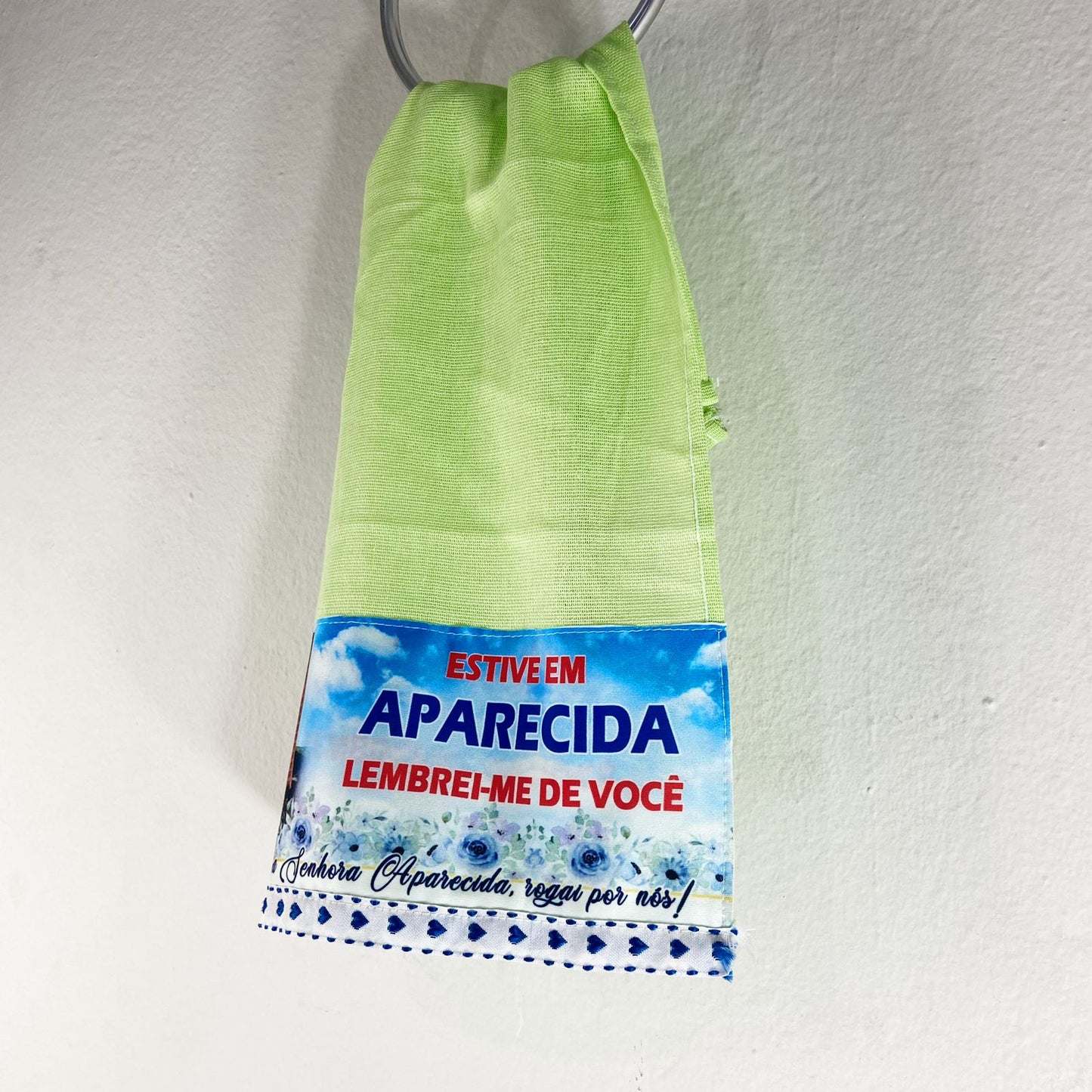 PANO DE PRATO NOSSA SENHORA APARECIDA VERDE BORDADO AZUL (1 UNIDADE)