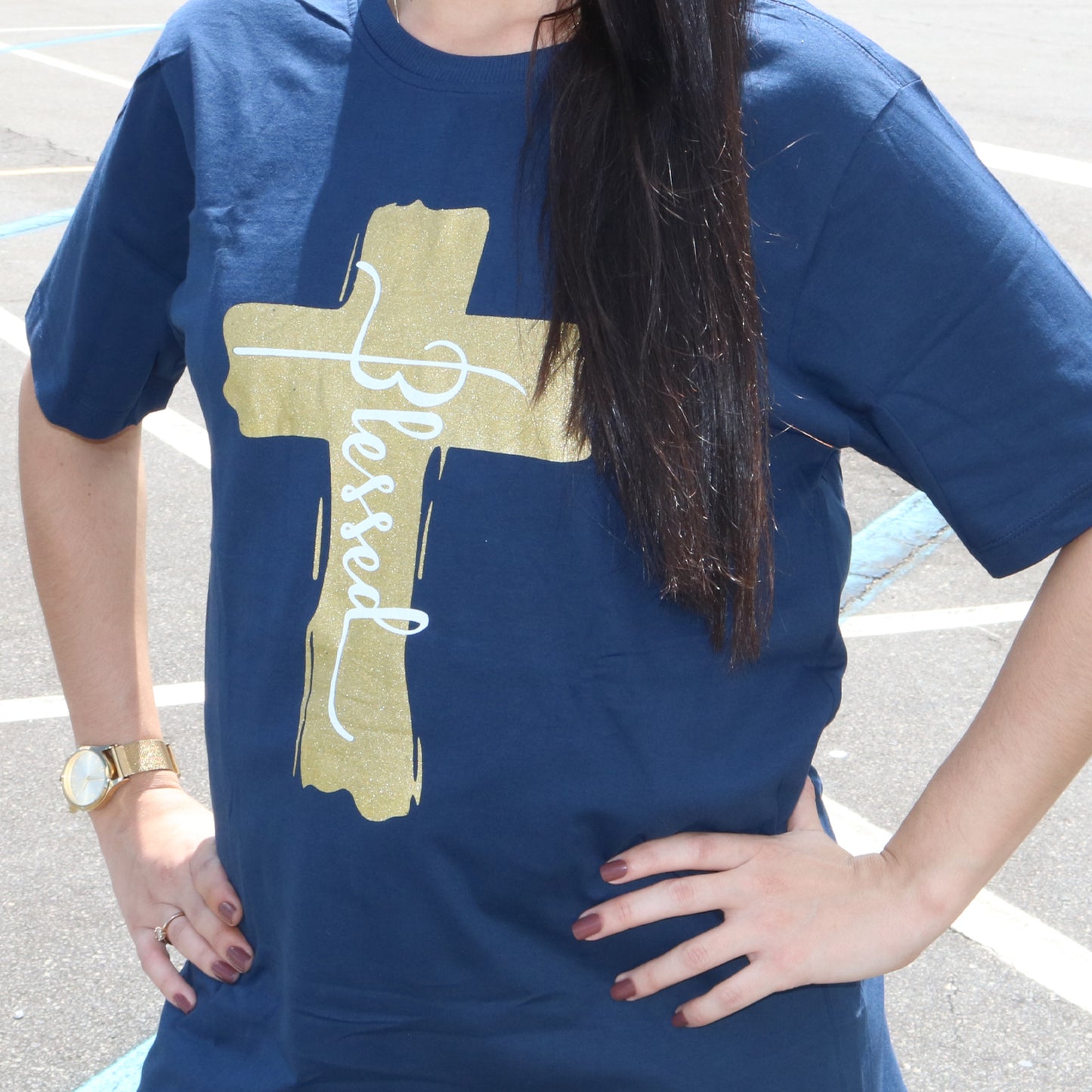 CAMISETA AZUL BLESSED TAMANHO GG (1 UNIDADE)