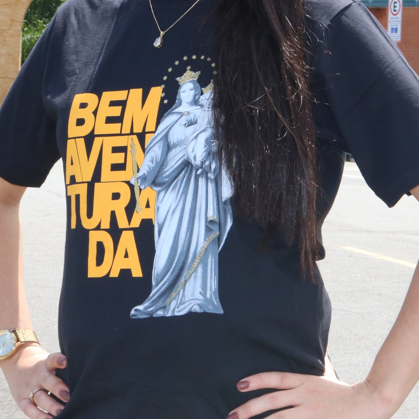 CAMISETA PRETA BEM AVENTURADA MOD 2 TAMANHO PP (1 UNIDADE)