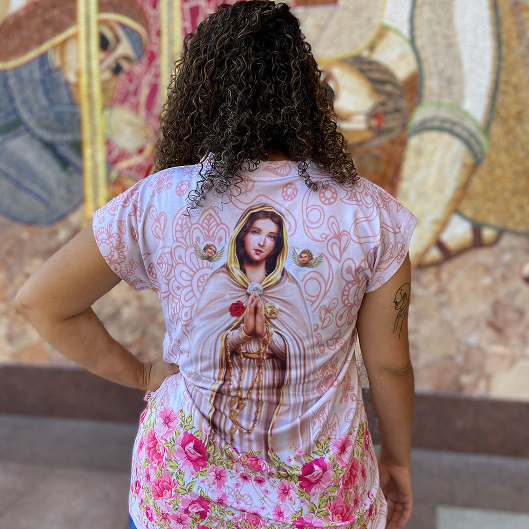 CAMISETA RELIGIOSA ROSA MÍSTICA TAMANHO:G (1 UNIDADE)
