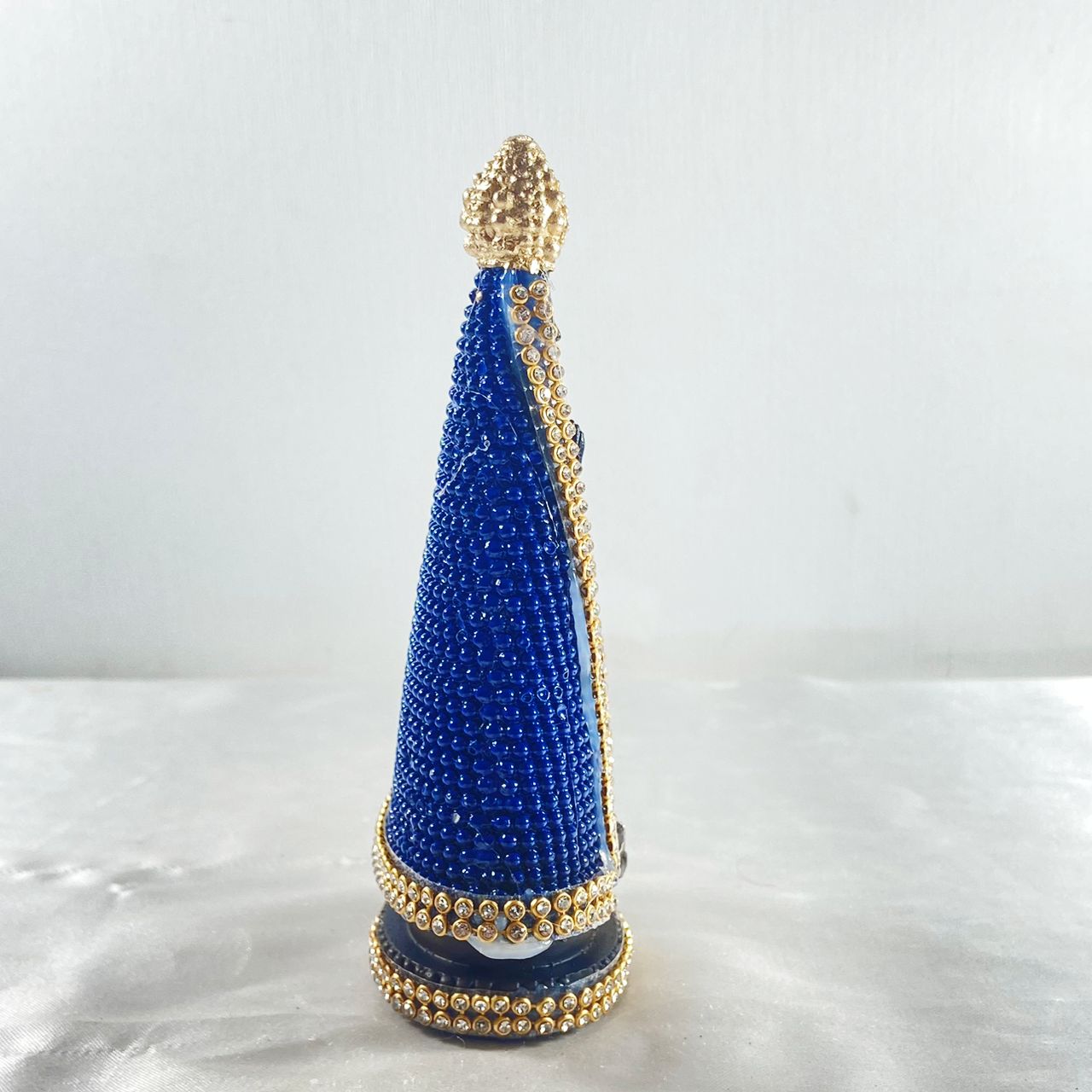 IMAGEM DE GESSO NOSSA SENHORA APARECIDA AZUL E DOURADA COM STRASS 15CM (1 UNIDADE)