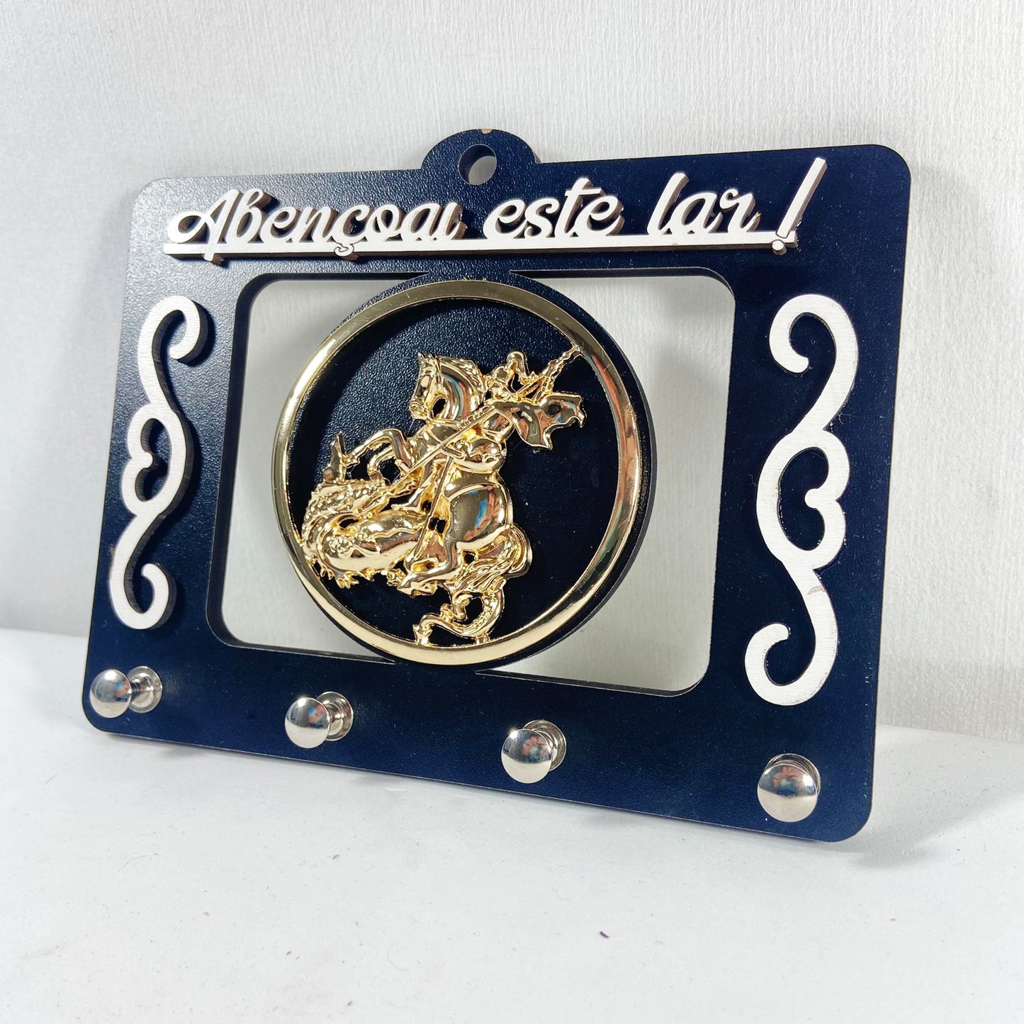 PORTA CHAVE VAZADO PRETO SÃO JORGE EM RELEVO 13,5CM (1 UNIDADE)