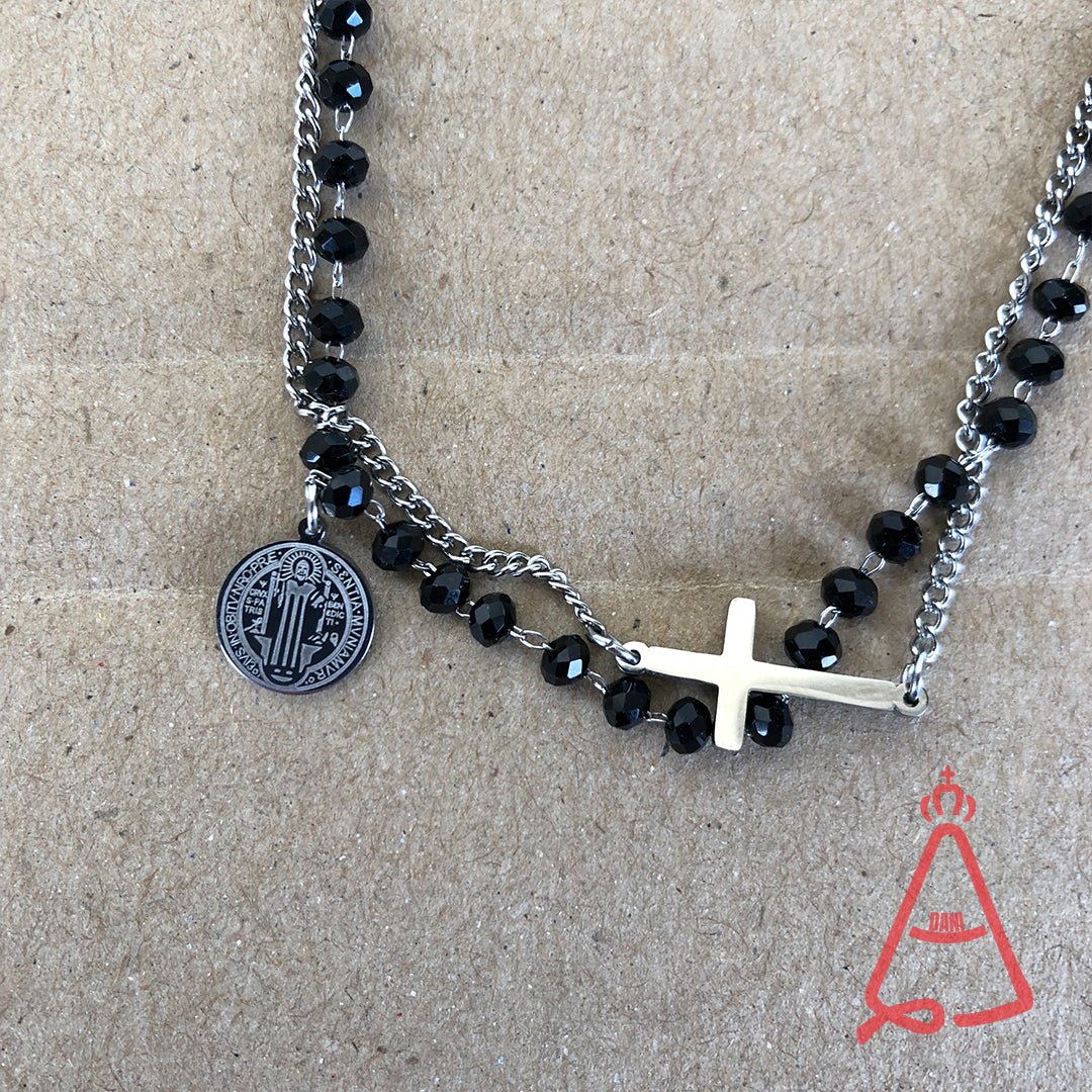 PULSEIRA AÇO INOX MEDALHA SÃO BENTO E CRUZ (1 UNIDADE)