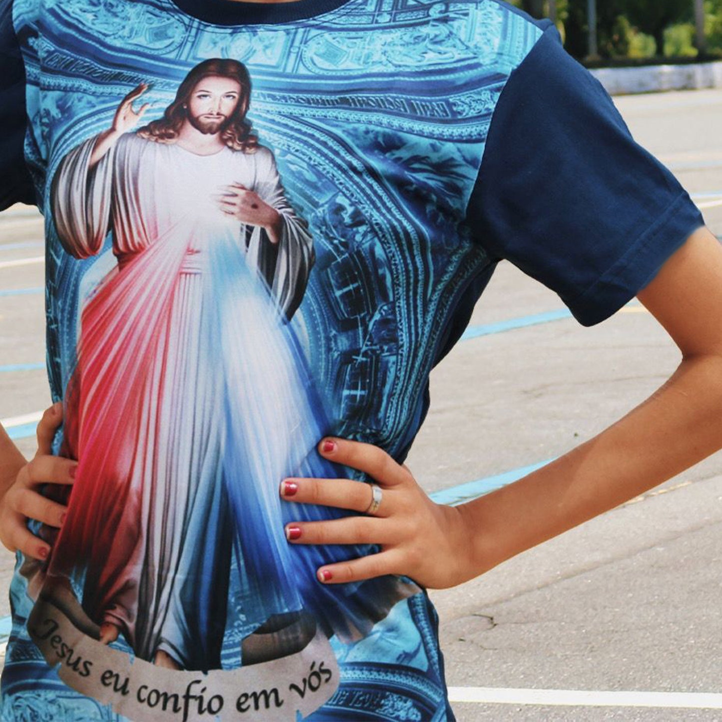 CAMISETA AZUL ROYAL JESUS MISERICORDIOSO TAMANHO PP (1 UNIDADE)