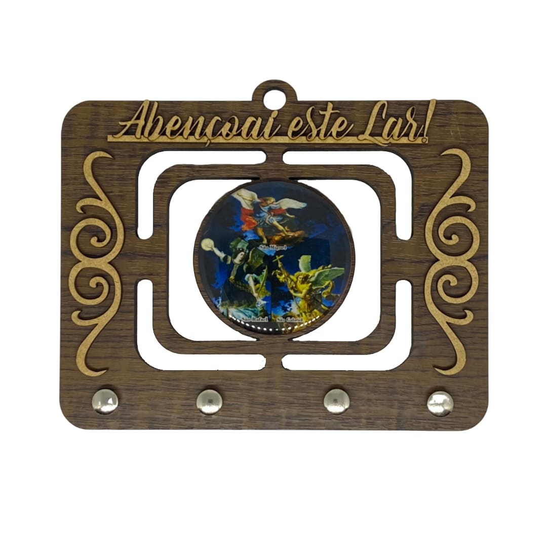 PORTA CHAVE VAZADO RESINADO PROTEÇÃO DOS ARCANJOS MOD2 14CM (1 UNIDADE)