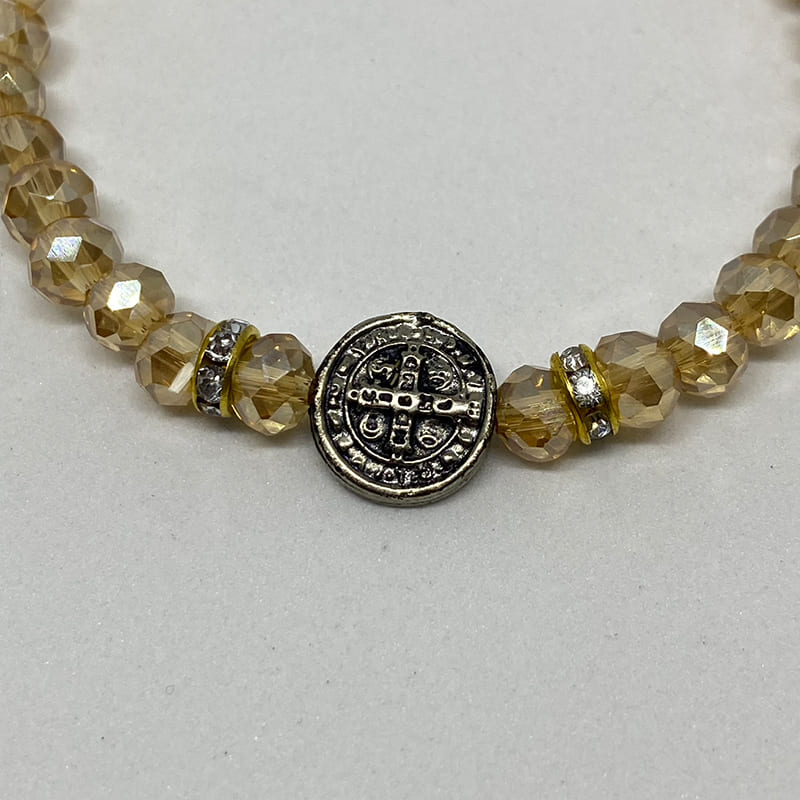 PULSEIRA CRISTAL MEDALHA SÃO BENTO CARAMELO (6 UNIDADES)