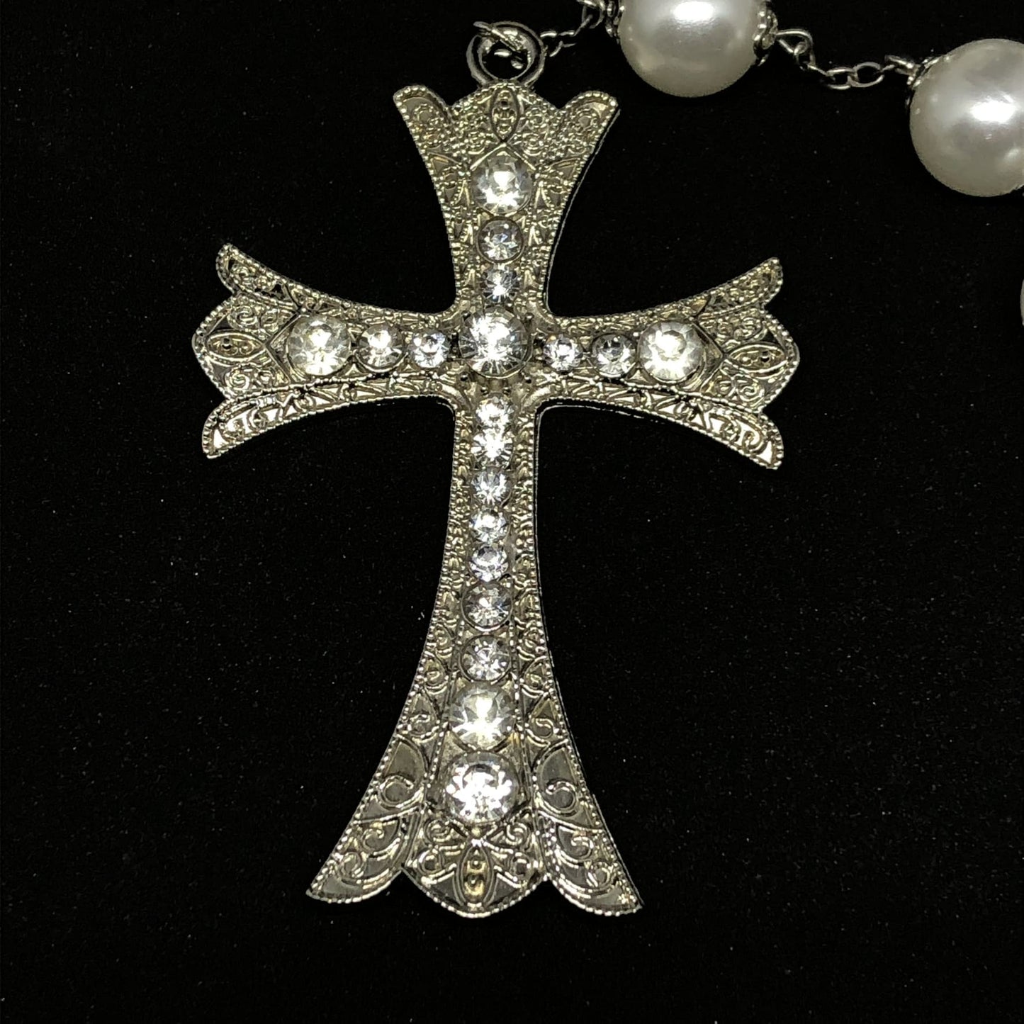 TERÇO PÉROLA DE NOIVA COR PRATA FACE DE MARIA 10MM (1 UNIDADE)