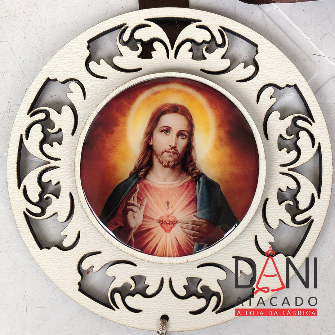 ESCAPULÁRIO DE PORTA BRANCO NOSSA SENHORA DO ROSÁRIO DE POMPÉIA E SAGRADO CORAÇÃO DE JESUS (1 UNIDADE)