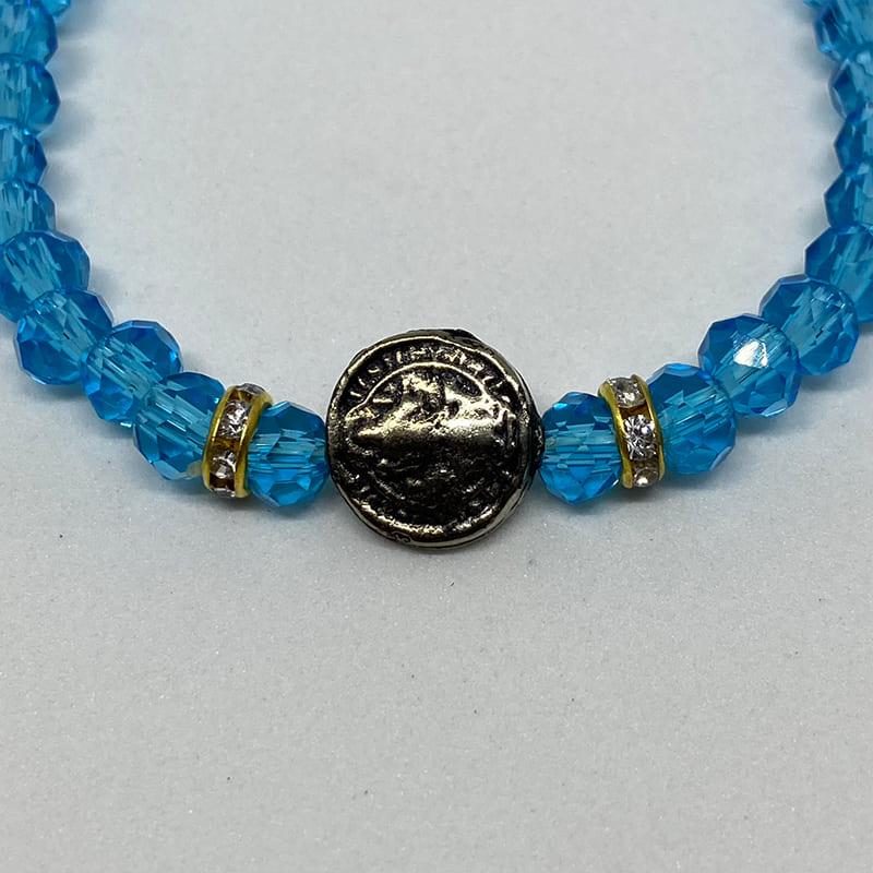 PULSEIRA CRISTAL MEDALHA SÃO BENTO AZUL (6 UNIDADES)