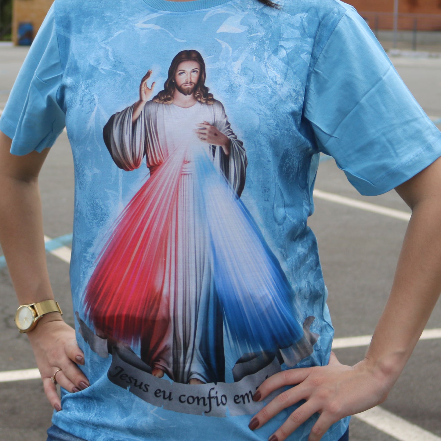 CAMISETA AZUL BEBÊ JESUS MISERICORDIOSO TAMANHO GG (1 UNIDADE)