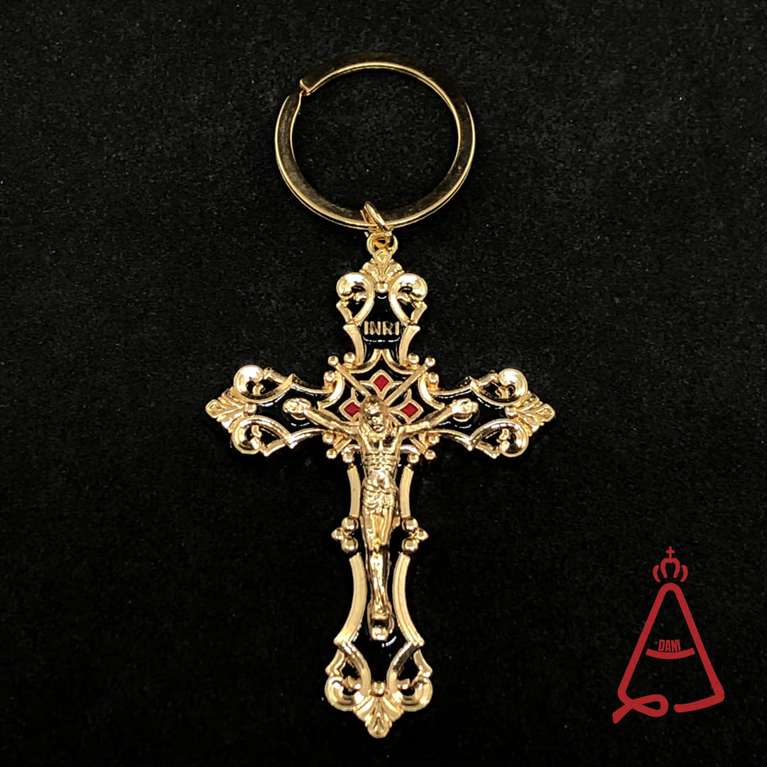 CHAVEIRO DOURADO CRUCIFIXO DETALHADO CORES SORTIDAS (6 UNIDADES)