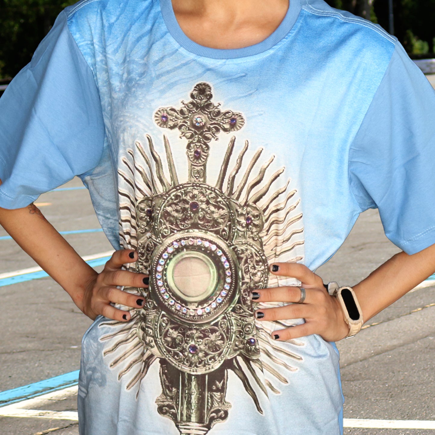 CAMISETA AZUL BEBÊ SANTÍSSIMO SACRAMENTO TAMANHO P (1 UNIDADE)