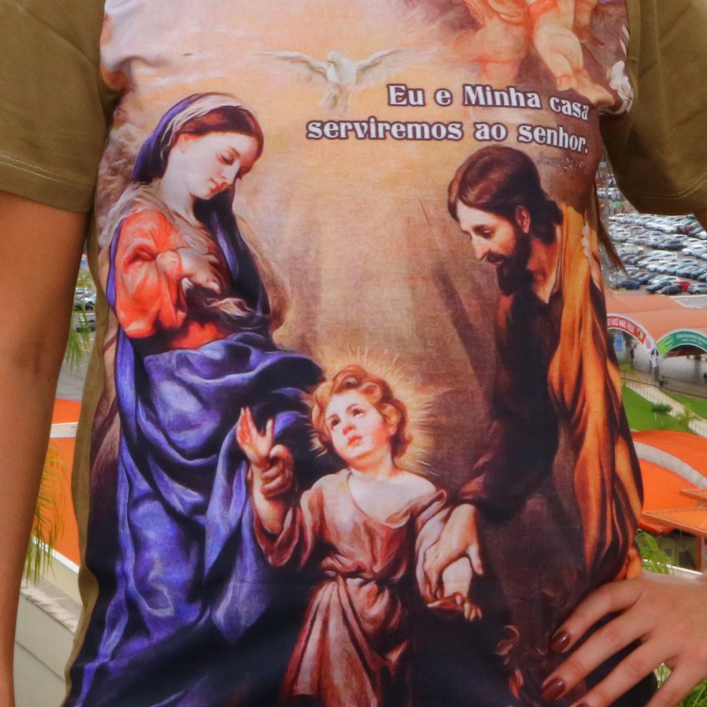 CAMISETA MARROM CLARO SAGRADA FAMÍLIA P (1 UNIDADE)