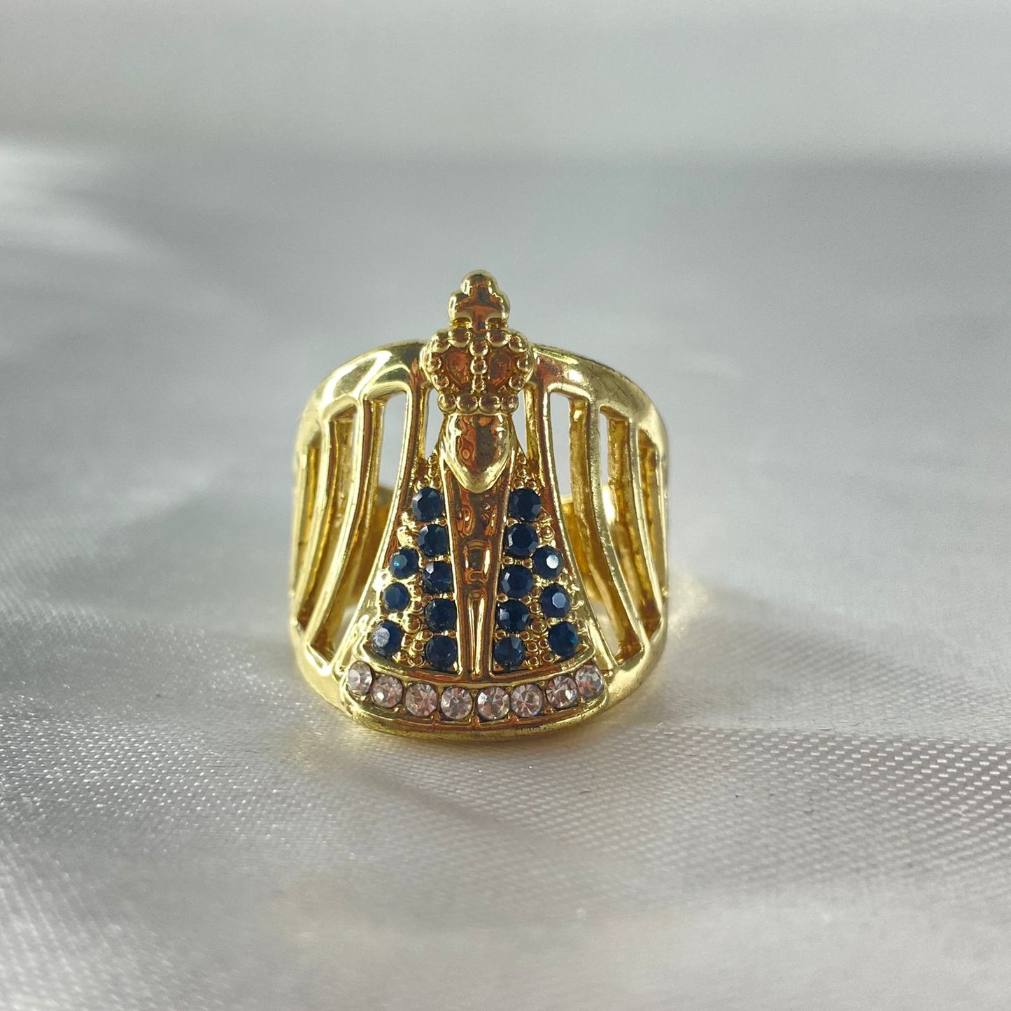 ANEL DOURADO NOSSA SENHORA APARECIDA COM STRASS (15 UNIDADES)