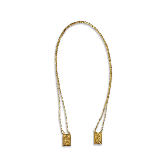 ESCAPULÁRIO DOURADO NA CARTELA SAGRADO CORAÇÃO DE JESUS E NOSSA SENHORA DO CARMO (6 UNIDADES)