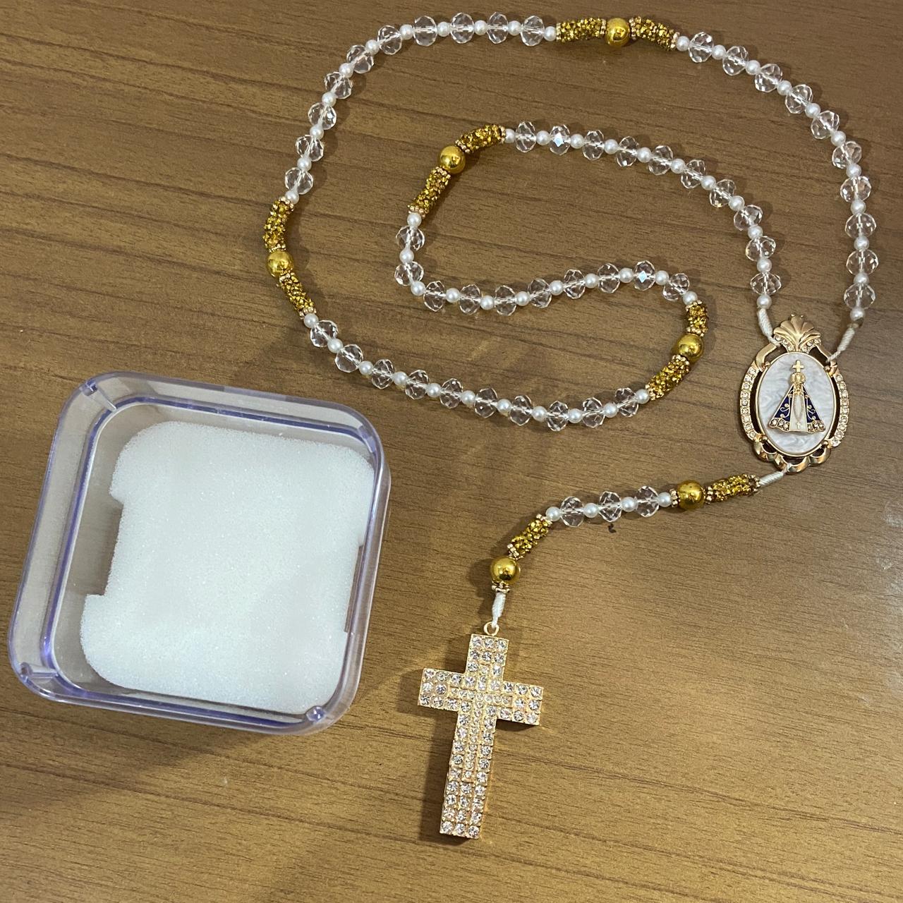 TERÇO DE NOIVA CRISTAL NOSSA SENHORA APARECIDA MOD9 10MM (1 UNIDADE)