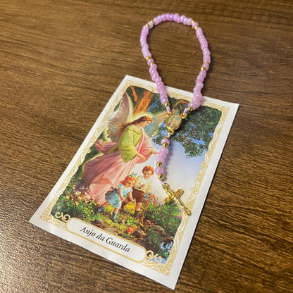 TERÇO MIÇANGA ANJO DA GUARDA ROSA 4MM (1UNIDADE)