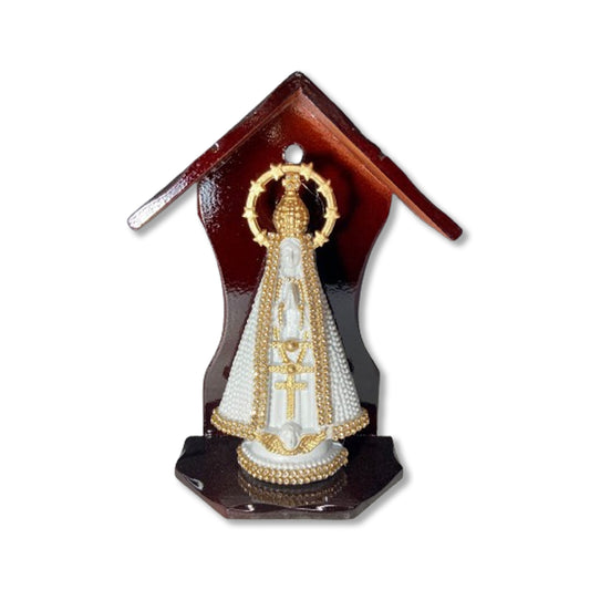 ORATÓRIO DE PAREDE TABACO + IMAGEM DE PLÁSTICO NOSSA SENHORA APARECIDA BRANCA 20CM (1 UNIDADE)