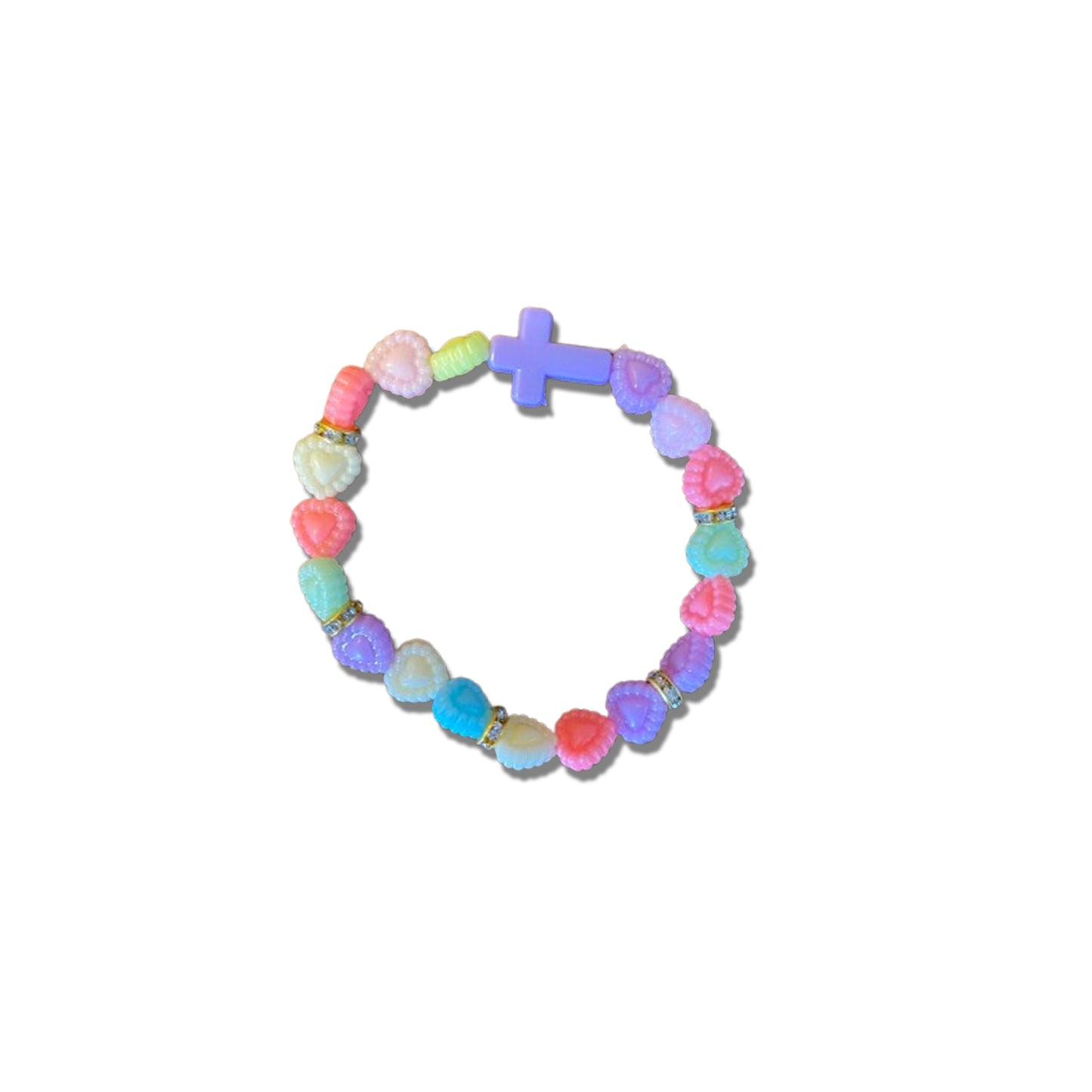 PULSEIRA INFANTIL CORAÇÃO COLORIDO COM CRUZ  (06 UNIDADES)