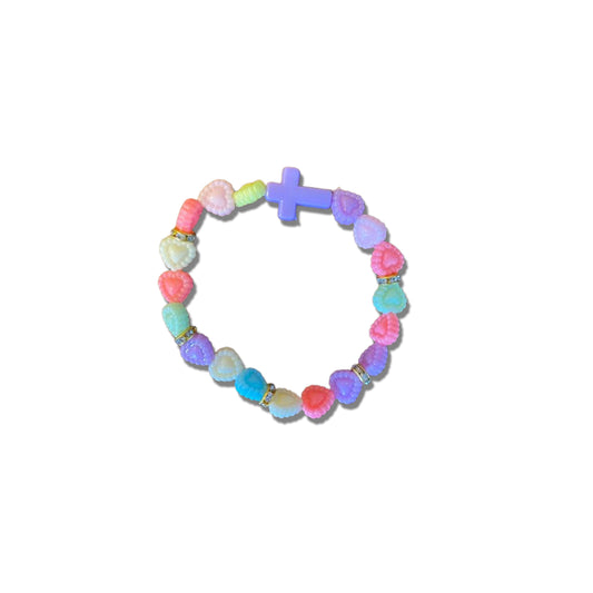 PULSEIRA INFANTIL CORAÇÃO COLORIDO COM CRUZ  (06 UNIDADES)